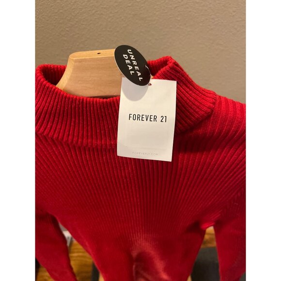 Forever 21 Red Ribbed Turtleneck Sweater Long Sleeve Lightweight Knit L - Picture 2 of 8